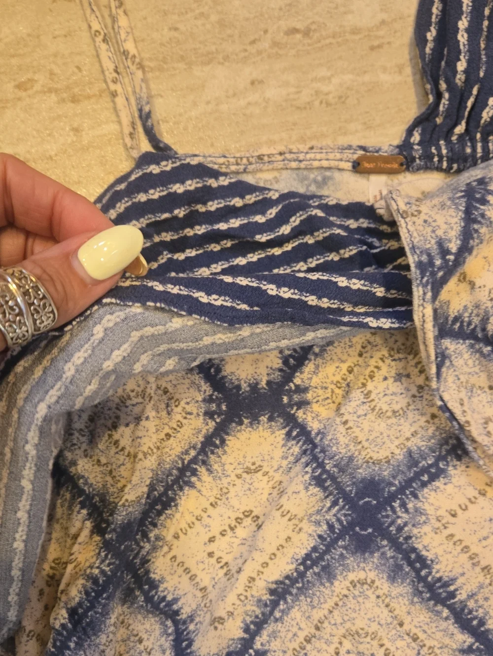 Free People 100% Rayon Blue/Pale Pink Design Print Boho Festival Top - Picture 6 of 11
